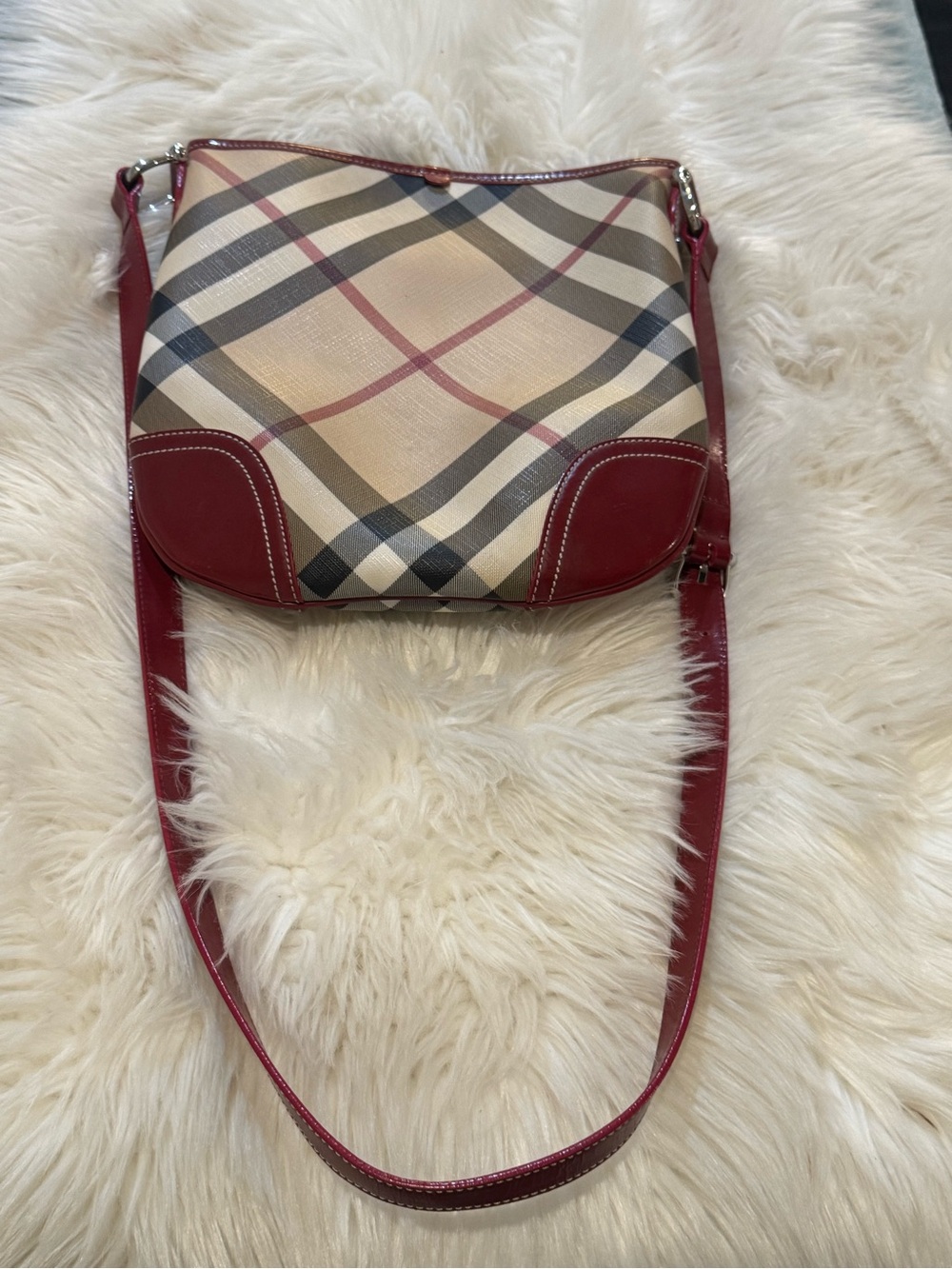 Burberry Red Plaid canvas Crossbody Shoulder Bag - Picture 8 of 8